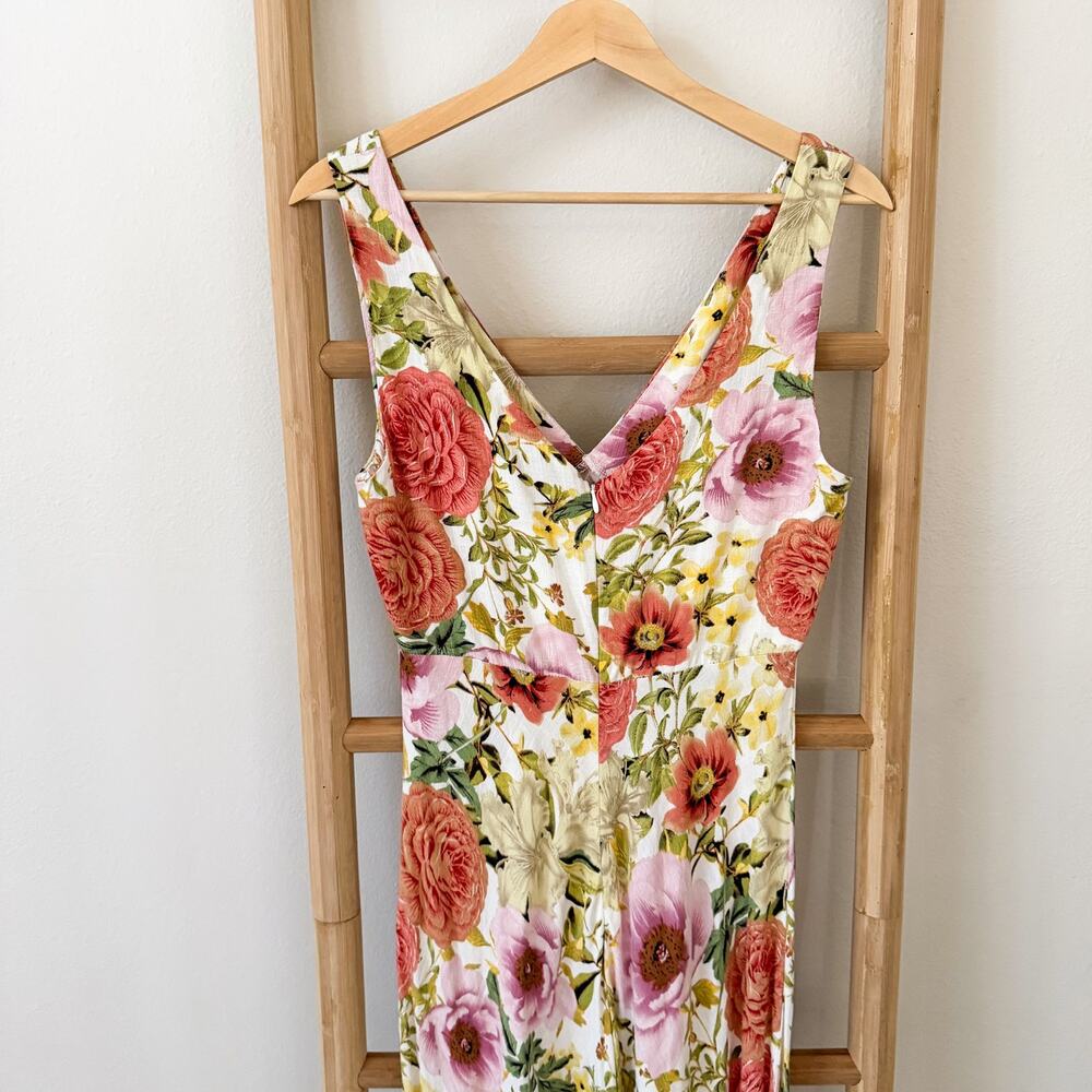 Paper Heart Floral Print V Neck Sleeveless Maxi Dress Linen Blend Size Medium - Picture 5 of 8